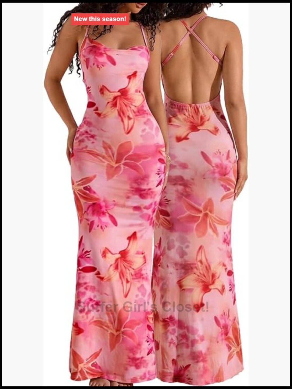 Floral Maxi Dress Spaghetti Strap Backless Bodycon Summer Dress